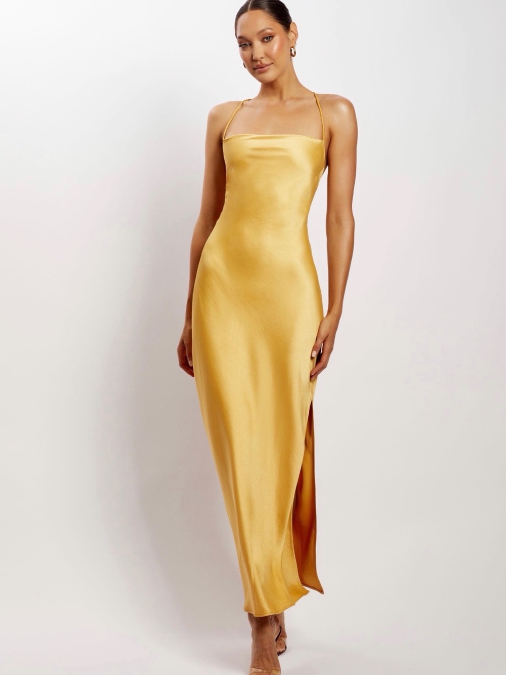 Meshki Satin Gold Slip Maxi Dress